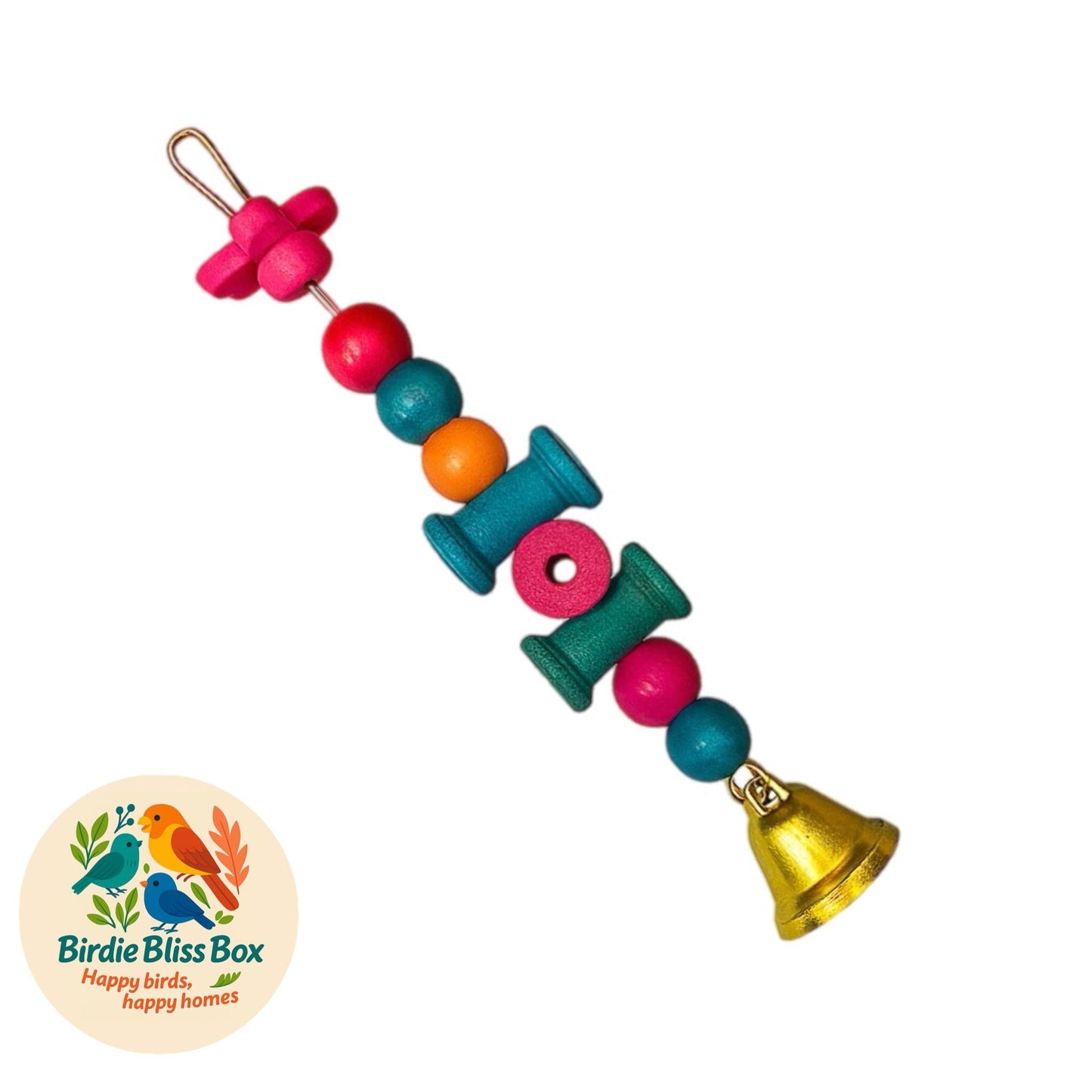 Hanging Bead Bell Bird Toy – Colourful Enrichment for Budgies & Small Parrots