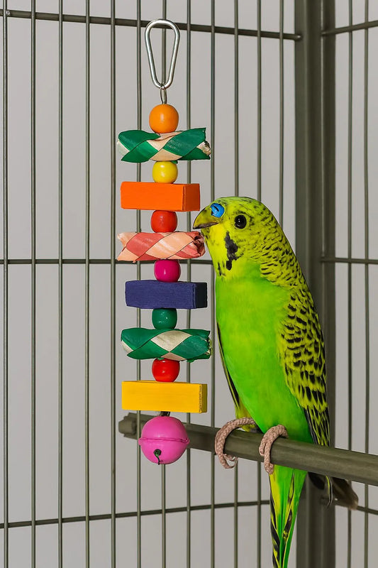Rainbow Rattle Stack – Hanging Bird Toy for Cage Enrichment