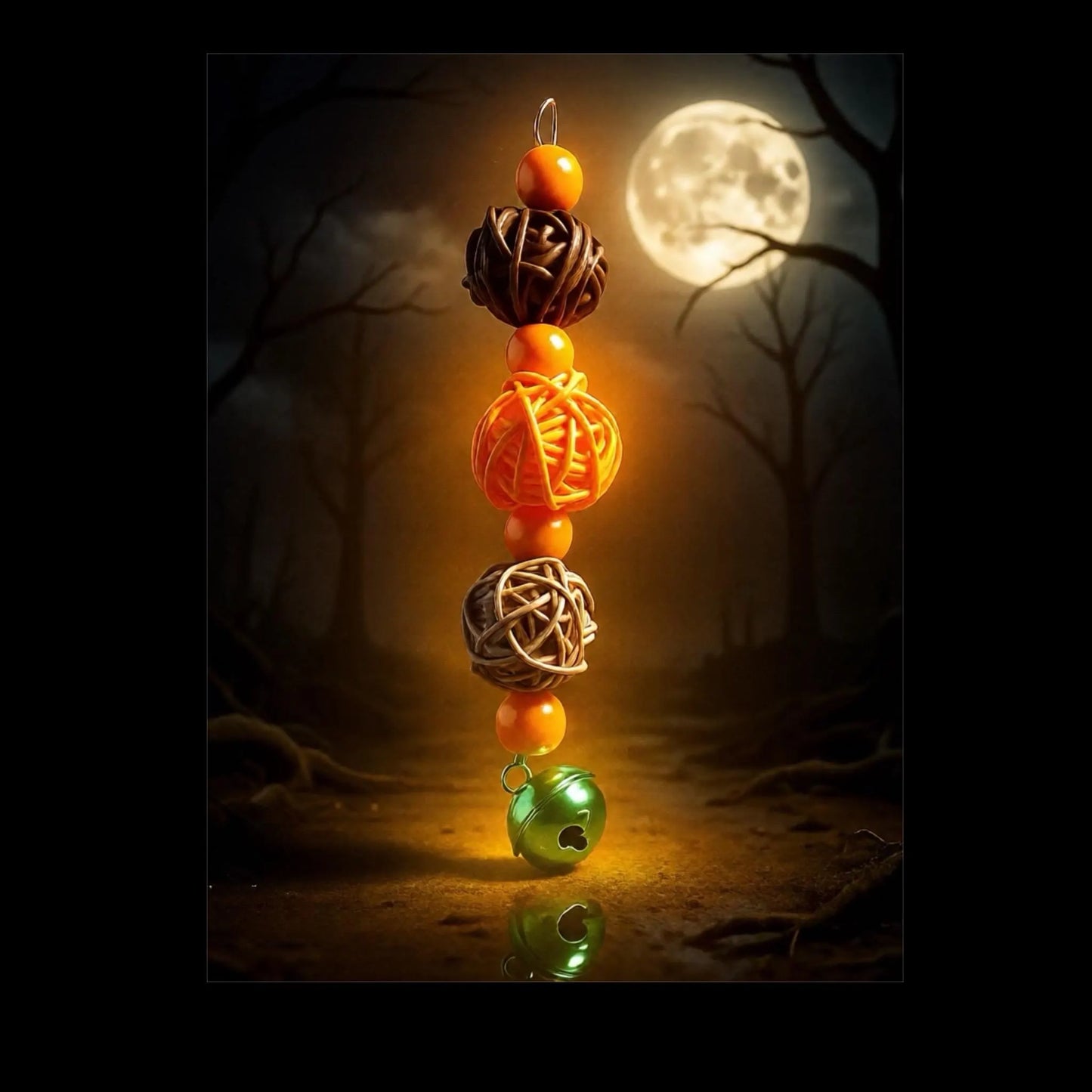 Spooky Chic Birdie Toy – Halloween Hanging Rattan & Bell Delight