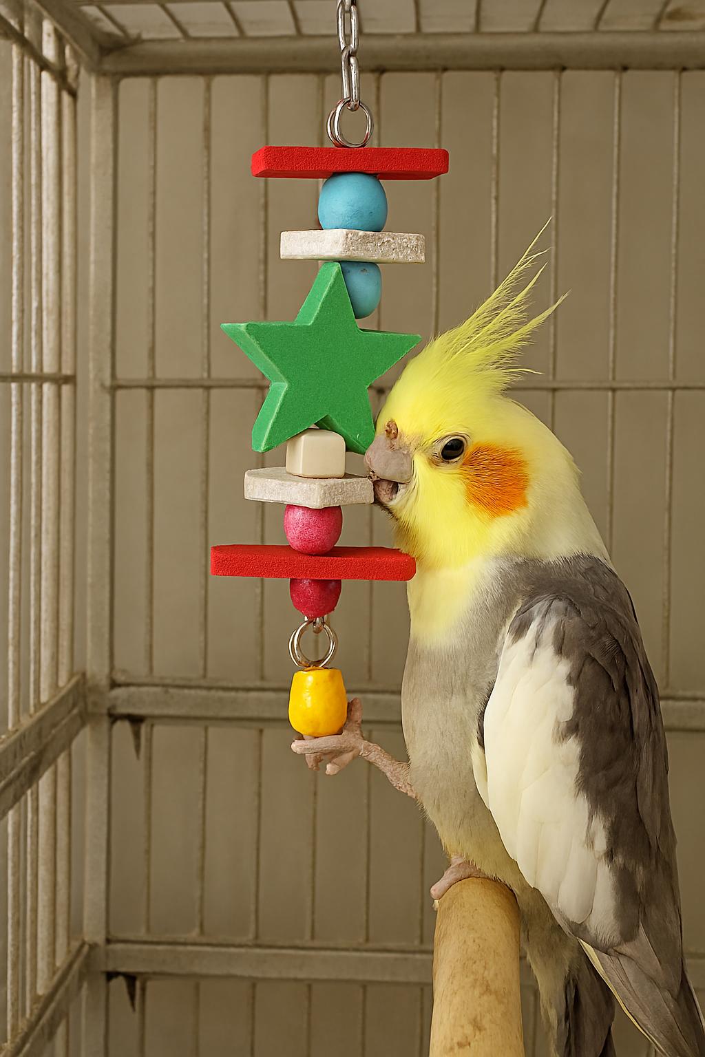 Starry Enrichment Bird Toy – Colourful Hanging Fun for Budgies & Parrots